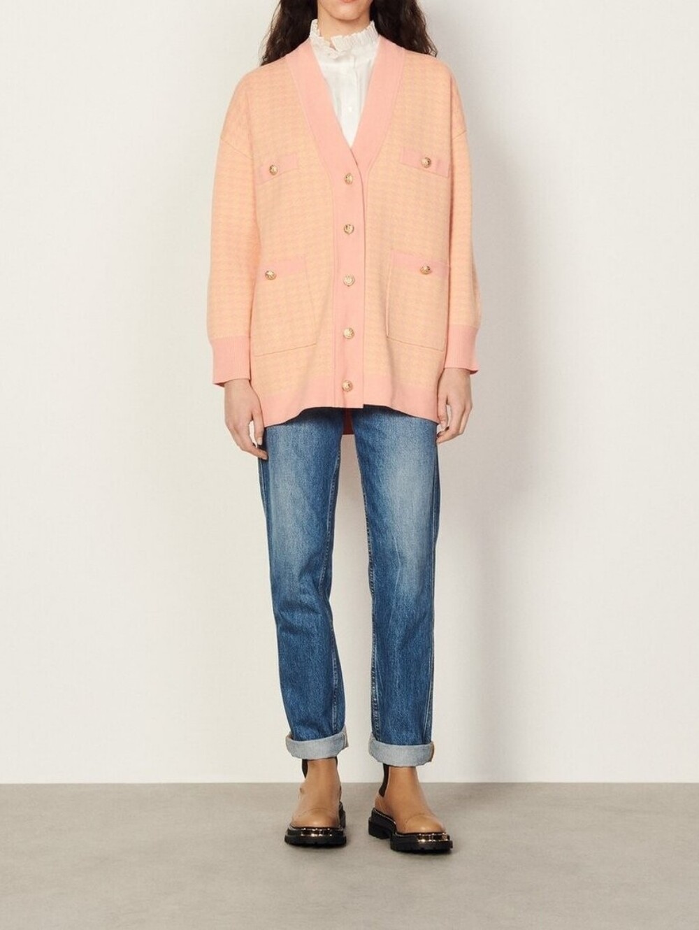 SANDRO | $415 Dane Oversized Houndstooth Cardigan - Picture 6 of 12